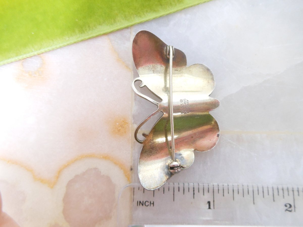 Vintage Norway STERLING SILVER Butterfly Brooch Hroar Prydz Enamel Guilloche Figural Pin 925 Mid Century Jewelry, VivianJoel.com
