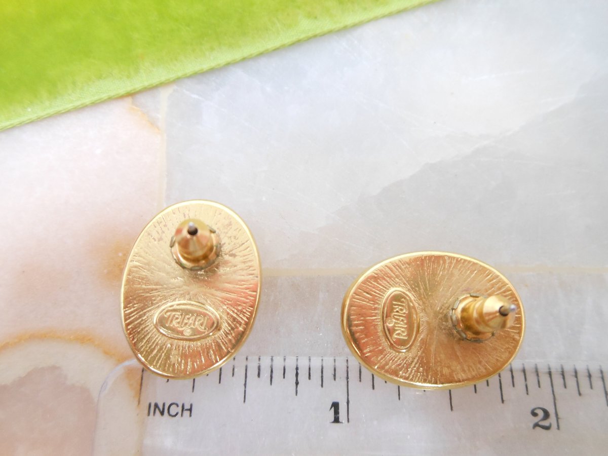 Vintage TRIFARI TM Red Lucite Earrings Pierced Post Gold Plate Modern Designer Jewelry Gift, VivianJoel.com