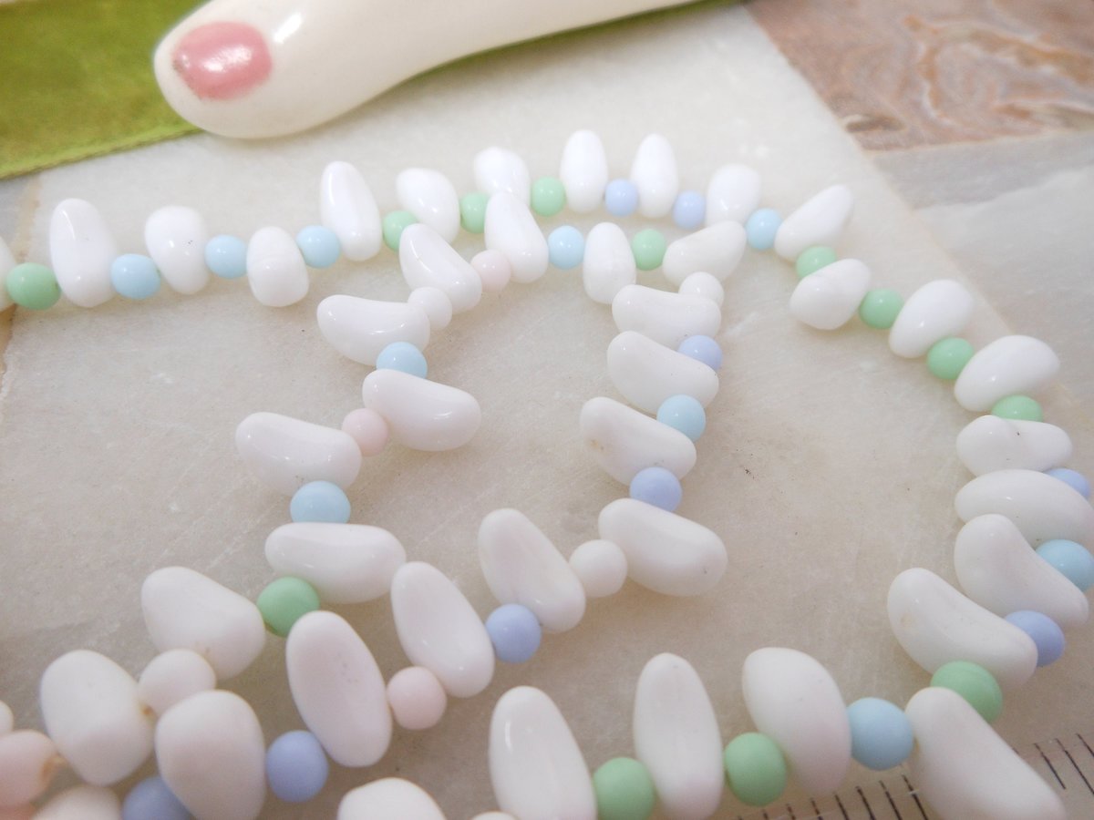 Vintage Milk Glass Bead Necklace Pastel Pink Blue Green Repurpose Reuse Restring Jewelry Mid Century Gift, VivianJoel.com