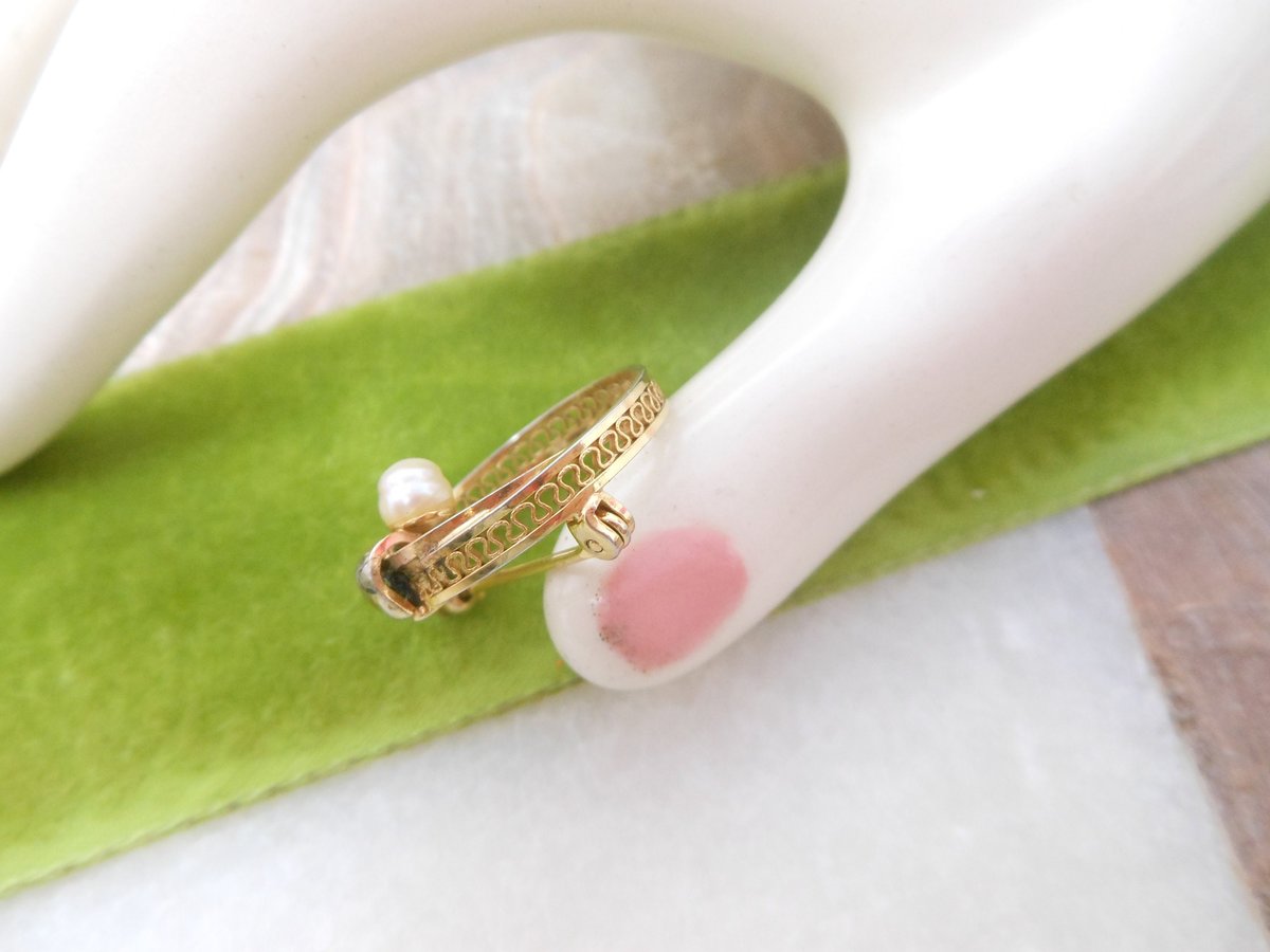 Vintage EKELUND Pearl Brooch Gold Fill Designer Pin GF Petite Filigree Wreath Circle Jewelry Mid Century Gift, VivianJoel.com