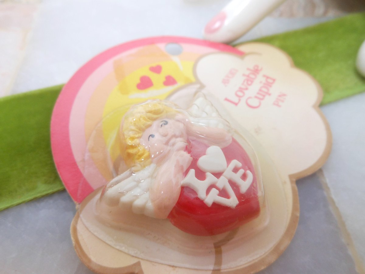 Vintage 1983 AVON  LOVE Cupid Plastic Pin Brooch Romance Jewelry Angel Figural Valentine Novelty Original Package, VivianJoel.com