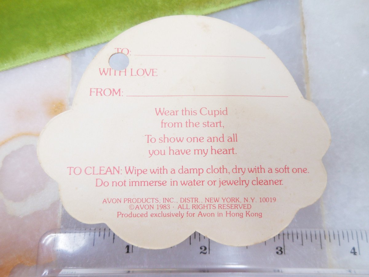 Vintage 1983 AVON  LOVE Cupid Plastic Pin Brooch Romance Jewelry Angel Figural Valentine Novelty Original Package, VivianJoel.com