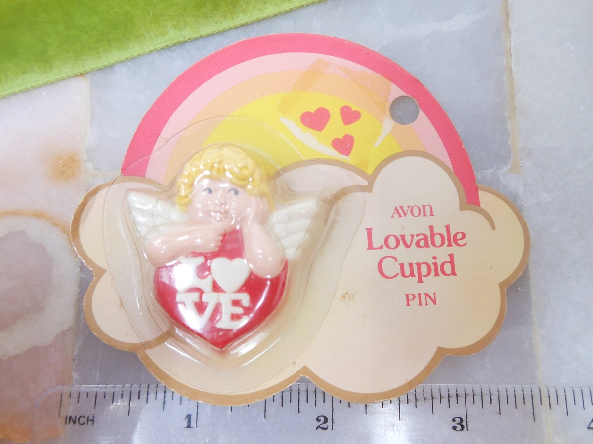 Vintage 1983 AVON  LOVE Cupid Plastic Pin Brooch Romance Jewelry Angel Figural Valentine Novelty Original Package, VivianJoel.com