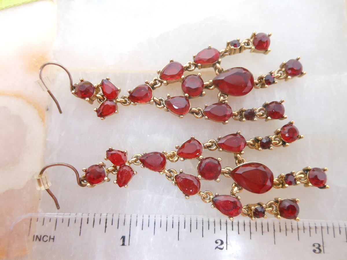 Vintage MONET Runway Designer Earrings Red Crystal Rhinestone Dangle Drop Chandelier Statement Designer Jewelry Gift, VivianJoel.com