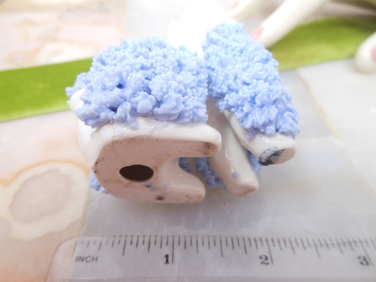 Vintage Blue Spaghetti Poodle Ceramic Porcelain Bow Tie Beret Dog Figural Anthropomorphic Figurine Mid Century Gift, VivianJoel.com