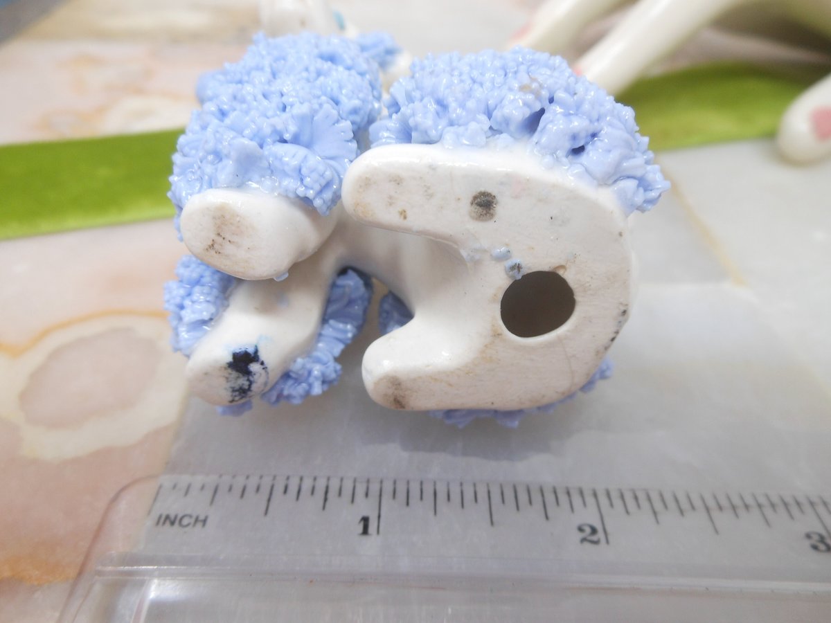 Vintage Blue Spaghetti Poodle Ceramic Porcelain Bow Tie Beret Dog Figural Anthropomorphic Figurine Mid Century Gift, VivianJoel.com