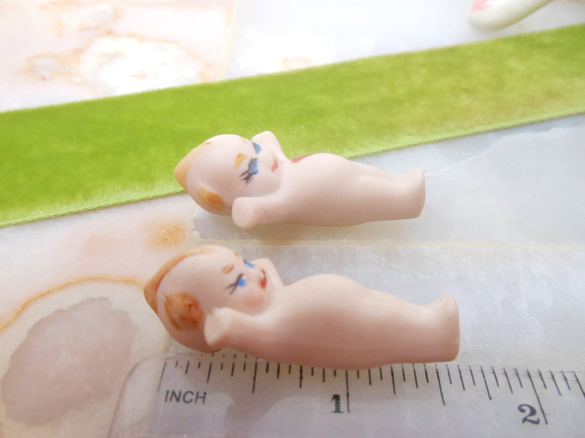 Vintage LOT 2 Kewpie Miniature Doll Angel Porcelain Bisque Dollhouse Kitschy Cute, VivianJoel.com