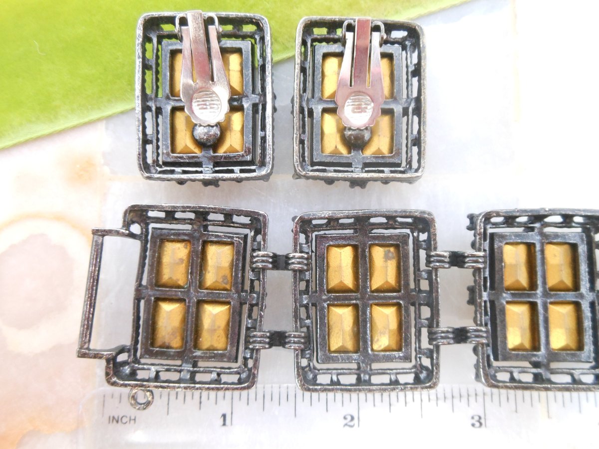 Vintage SARAH COVENTRY Bracelet Earring SET 1960s Midnight Magic Pink Rhinestone Gray Glass Designer Mid CenturyJewelry, VivianJoel.com