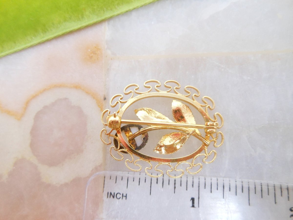 Vintage Opal Brooch Filigree Pin Gold Fill KL Charles Rothman Jewelry Gift Minimalist Designer Mid Century, VivianJoel.com