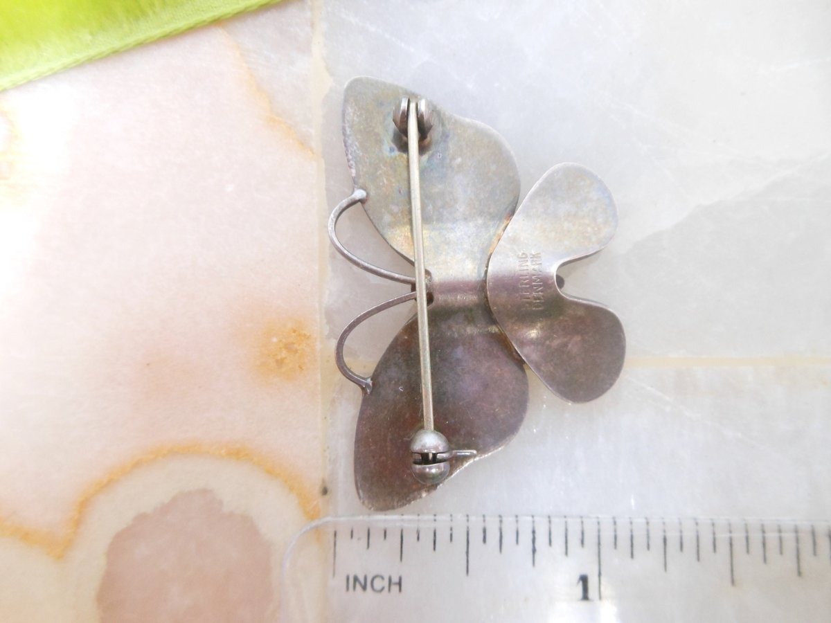 Vintage VOLMER BAHNER Denmark Brooch STERLING Silver Butterfly Pin Enamel Blue Guilloche 925 Designer Mid Century Jewelry, VivianJoel.com