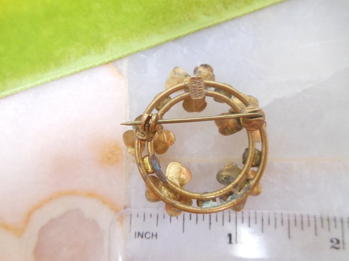 Vintage AUSTRIA Rhinestone Red Brooch Crystal Pin Flower Wreath Designer Regency Revival Mid Century Jewelry, VivianJoel.com