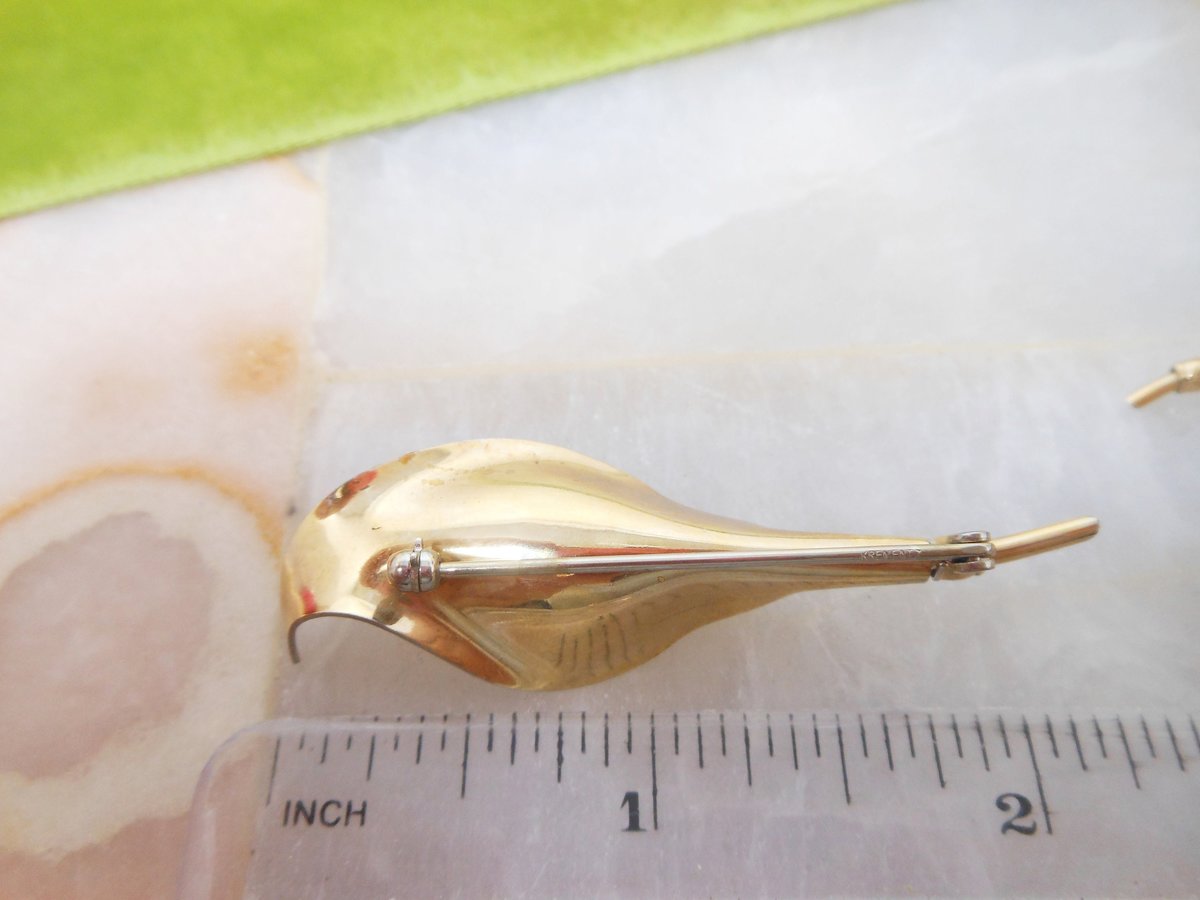 Vintage KREMENTZ Brooch Earrings Set Cultured Pearl Leaf Pin Gold Overlay Designer Mid Century Jewelry Gift, VivianJoel.com