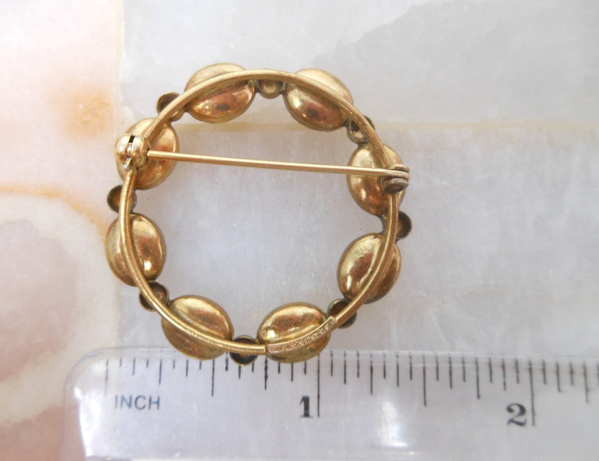 Vintage BAL RON Gold Fill Brooch Scarab Beetle Pin Wreath Circle 12K GF Egyptian Revival Mid Century Jewelry Gift, VivianJoel.com