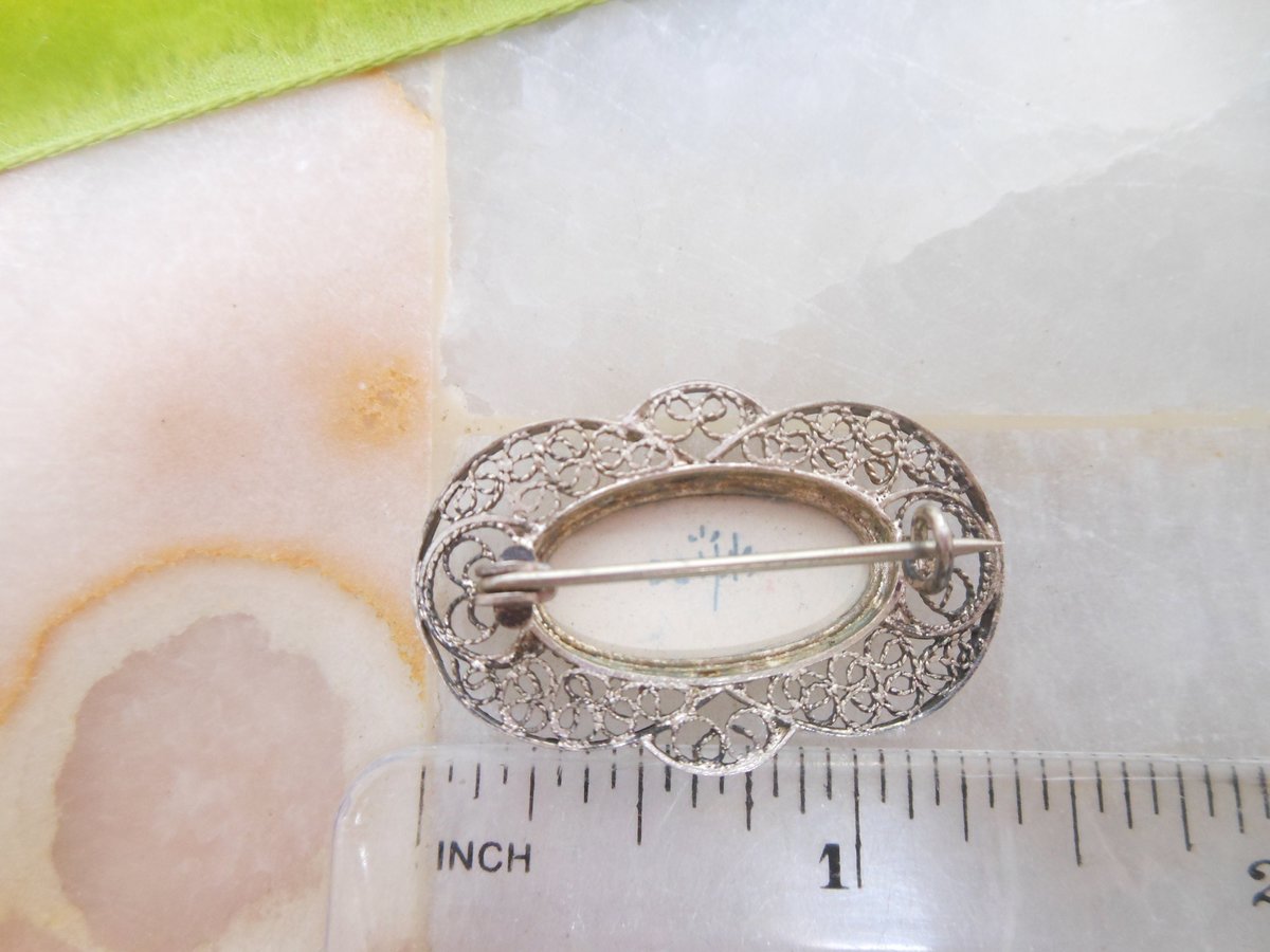 Vintage DELFTS Brooch Dutch Windmill Filigree Pin Blue White Porcelain STERLING SILVER Mid Century Jewelry Gift, VivianJoel.com