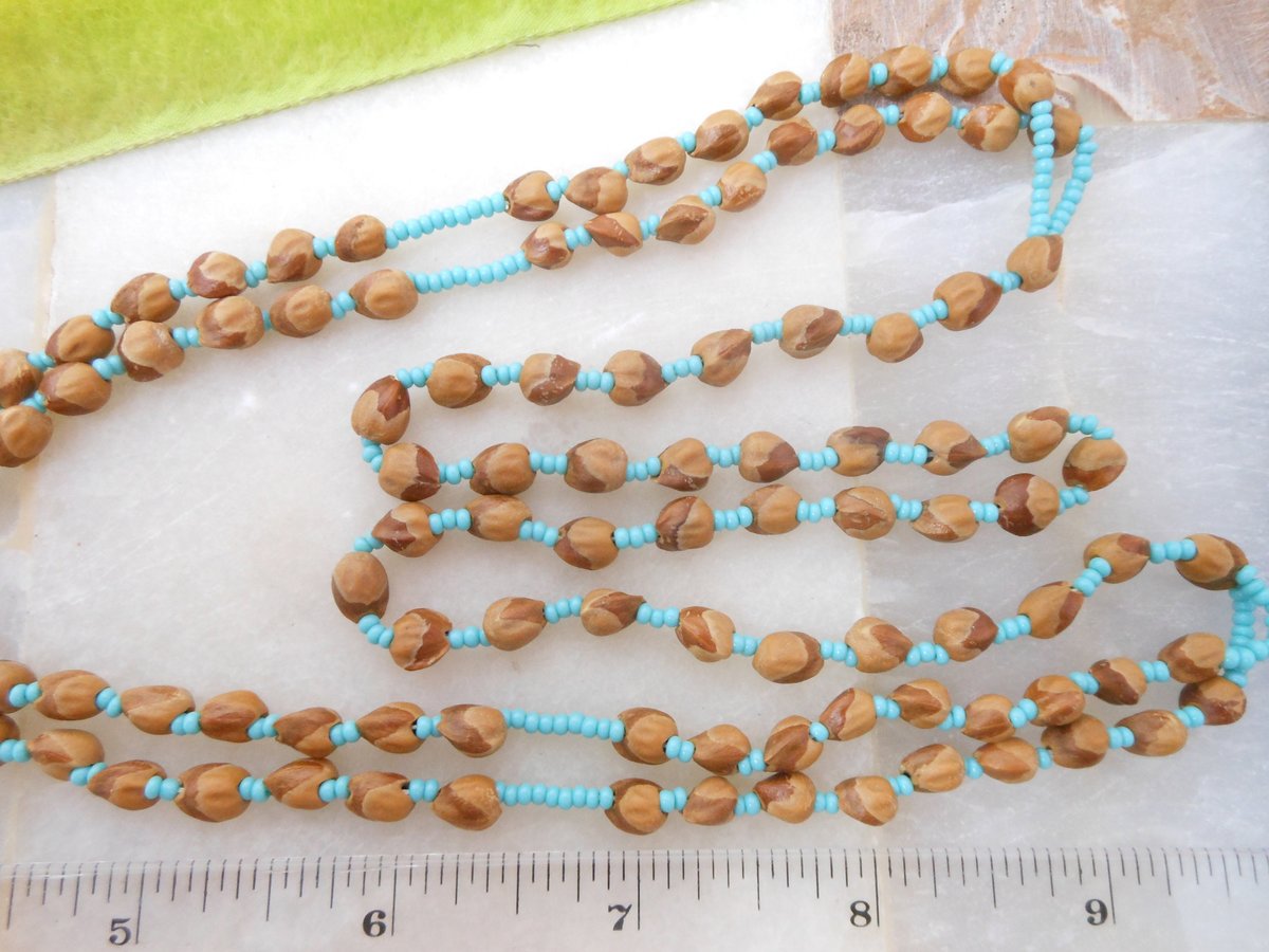 Vintage Blue Seed Bead Pendant Necklace Tassel Fringe Aqua Boho Summer Mid Century Artisan Jewelry Gift, VivianJoel.com