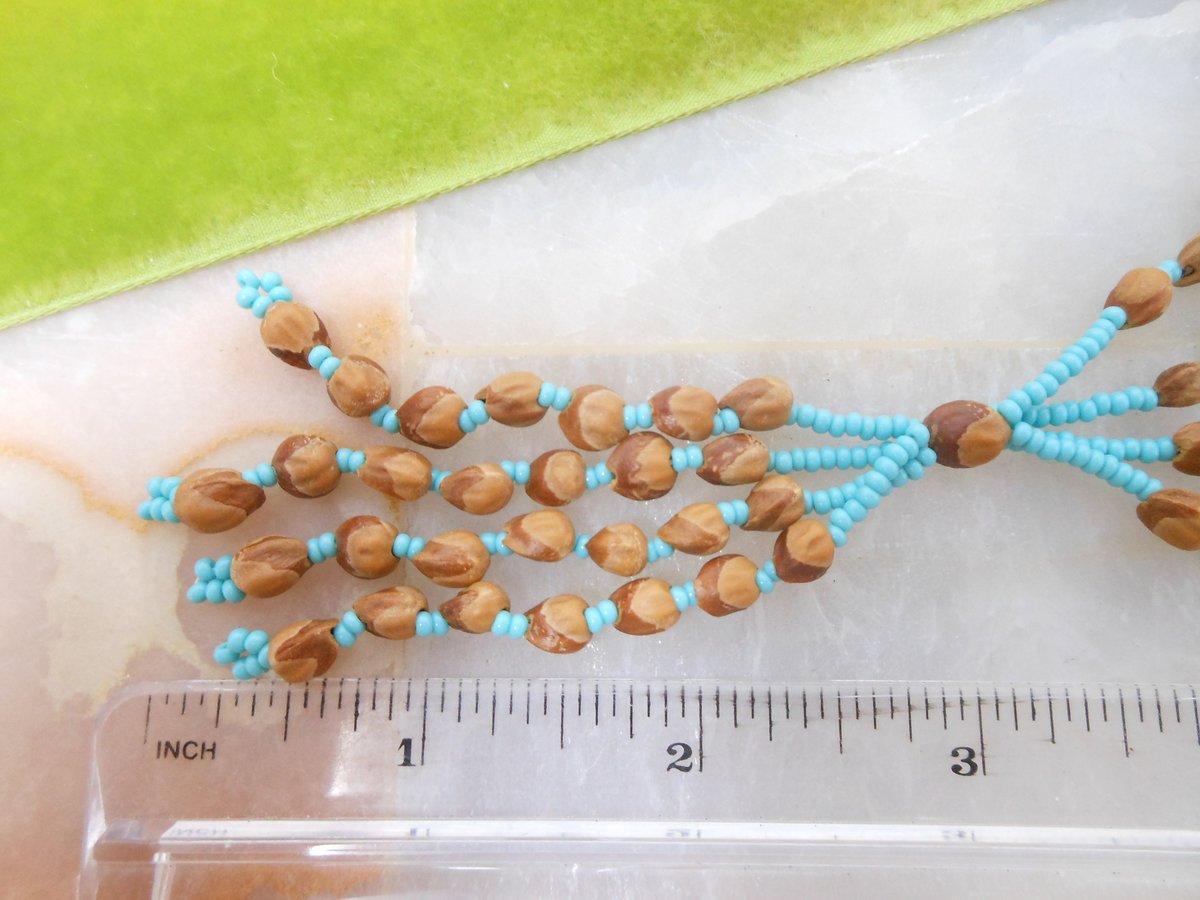 Vintage Blue Seed Bead Pendant Necklace Tassel Fringe Aqua Boho Summer Mid Century Artisan Jewelry Gift, VivianJoel.com