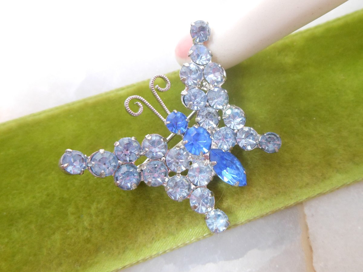 Vintage JULIANA Verified Butterfly Blue Rhinestone Pin Brooch Figural Bug Insect Designer Jewelry Gift Mid Century, VivianJoel.com