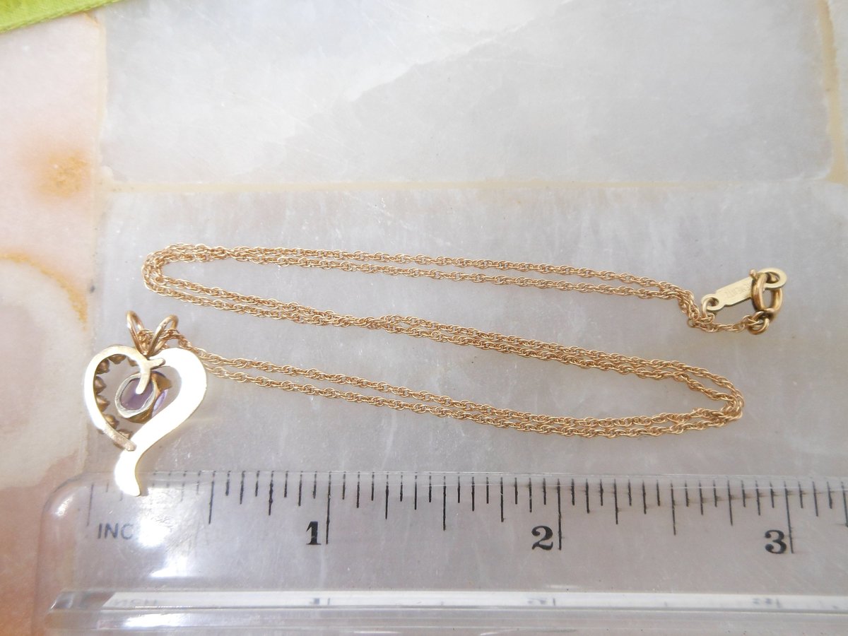 Vintage KREMENTZ Heart Pendant Necklace Minimalist Purple Clear Crystal Gold Overlay Designer Mid Century Jewelry Gift, VivianJoel.com