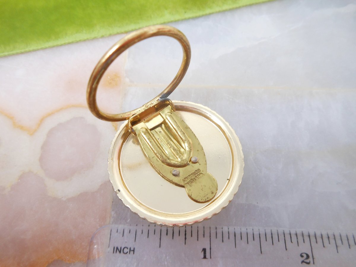 Vintage WEST GERMANY Scarf Clip Iridescent Carnival Glass Flower Pin Brooch Jewelry Gift Mid Century, VivianJoel.com