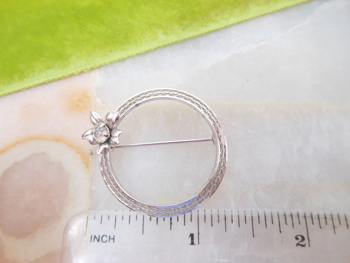 Vintage STERLING SILVER Brooch Designer HEDY Crystal Pin Circle Wreath 925 Mid Century Jewelry Gift, VivianJoel.com