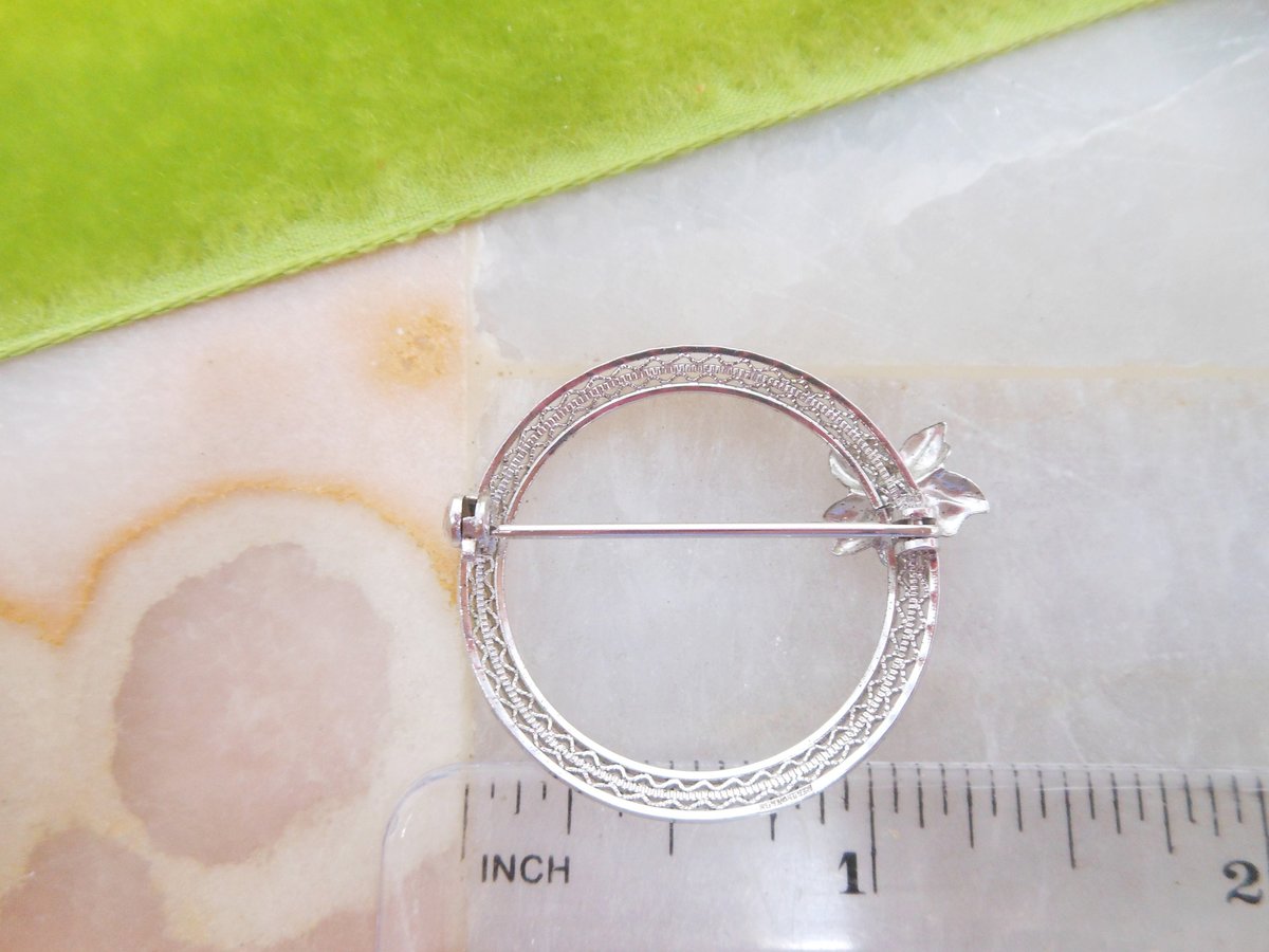 Vintage STERLING SILVER Brooch Designer HEDY Crystal Pin Circle Wreath 925 Mid Century Jewelry Gift, VivianJoel.com