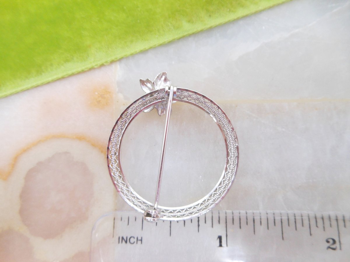 Vintage STERLING SILVER Brooch Designer HEDY Crystal Pin Circle Wreath 925 Mid Century Jewelry Gift, VivianJoel.com