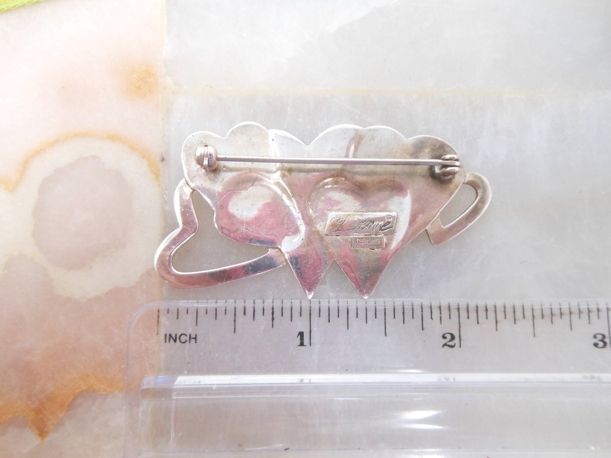 Vintage STERLING SILVER Heart Brooch Artisan Pin Designer Love Valentine Wedding Bridesmaid Jewelry Gift, VivianJoel.com