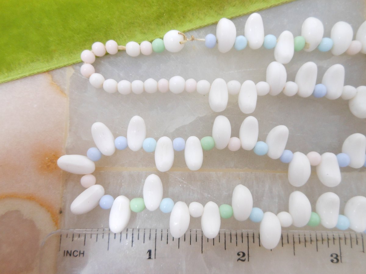 Vintage Milk Glass Bead Necklace Pastel Pink Blue Green Repurpose Reuse Restring Jewelry Mid Century Gift, VivianJoel.com