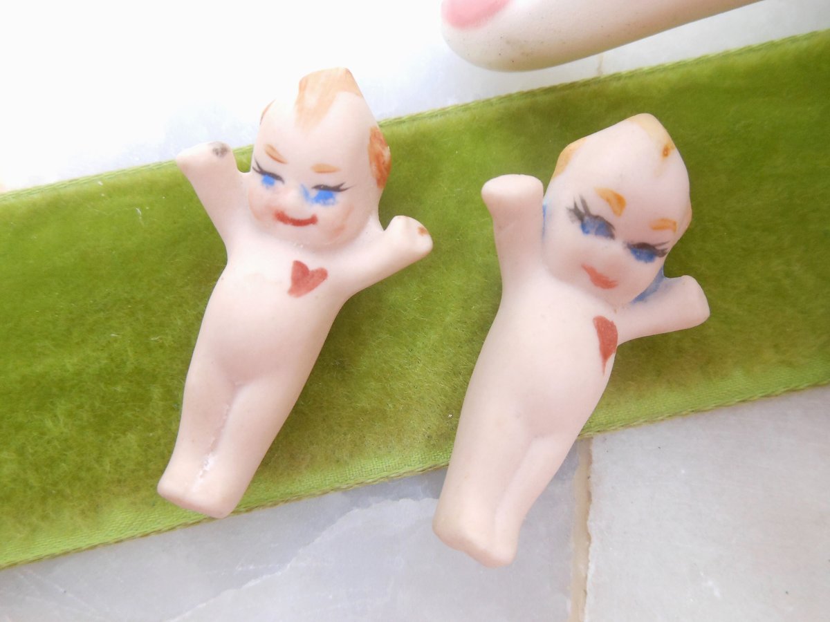 Vintage LOT 2 Kewpie Miniature Doll Angel Porcelain Bisque Dollhouse Kitschy Cute, VivianJoel.com
