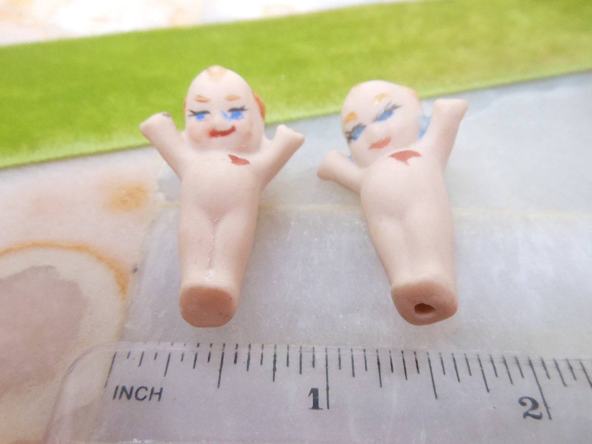 Vintage LOT 2 Kewpie Miniature Doll Angel Porcelain Bisque Dollhouse Kitschy Cute, VivianJoel.com