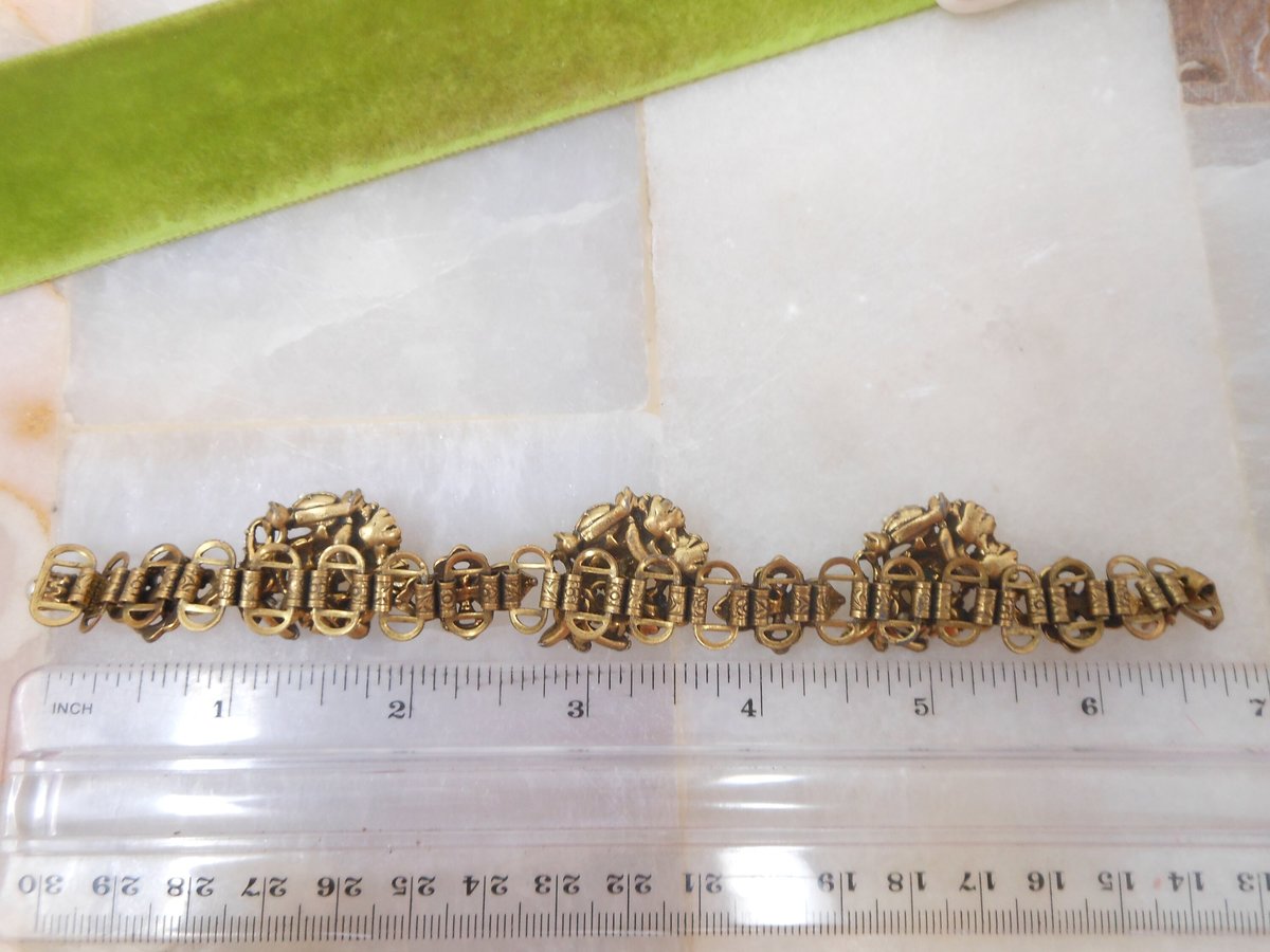 Vintage Art Nouveau Ornate Bracelet Faux Pearl Book Chain Antique Wedding Renaissance Jewelry Gift Mid Century, VivianJoel.com