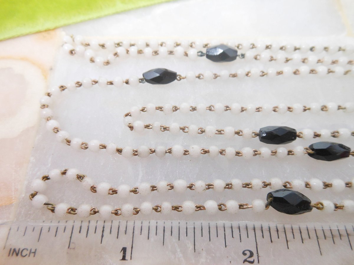 Vintage Art Deco Tiny Art Glass Bead Flapper Opera Necklace Wired Long 49" Delicate Skinny Mid Century Jewelry Gift, VivianJoel.com