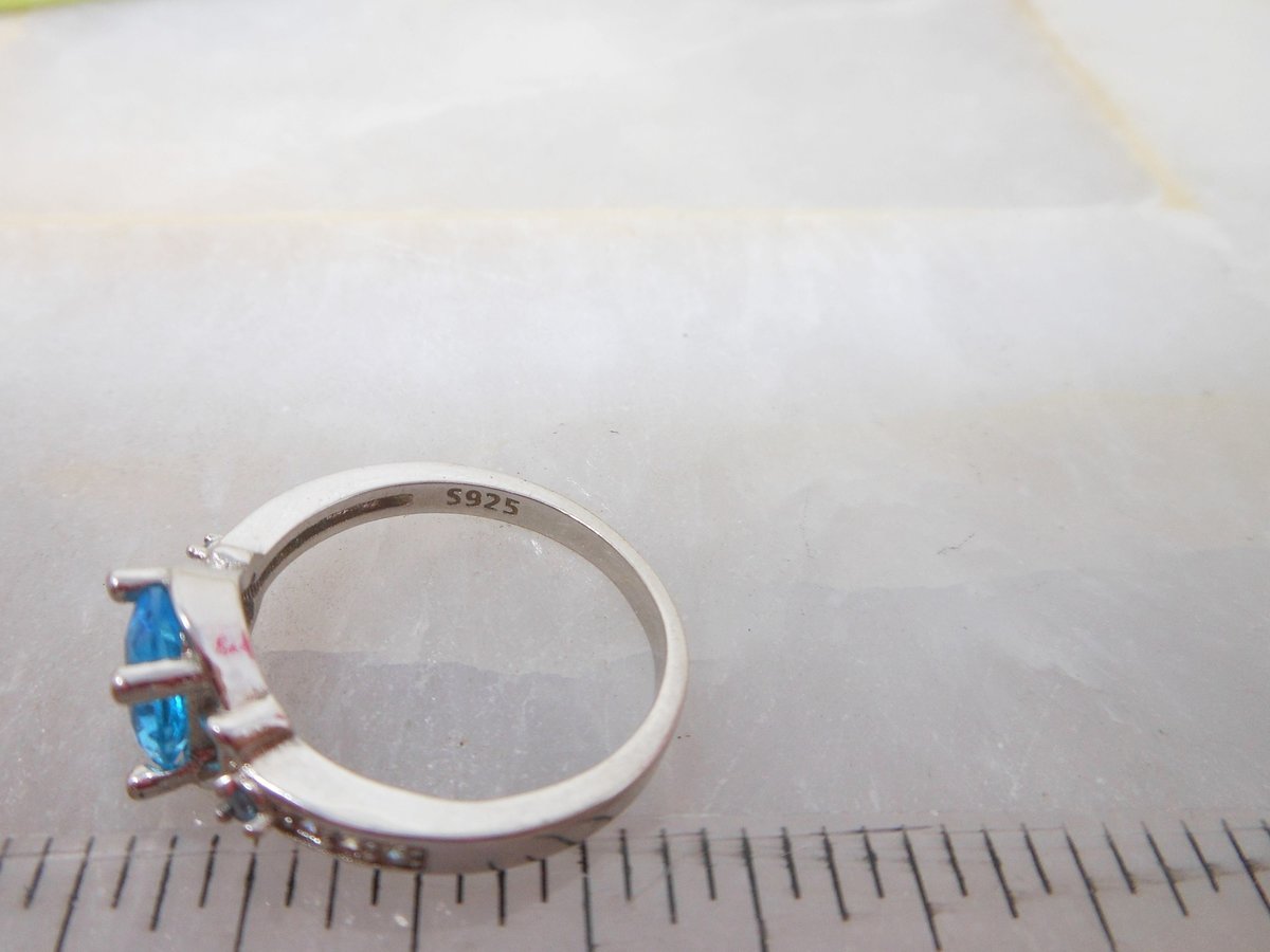 Vintage STERLING SILVER Ring Blue Aquamarine Crystal 925 Designer March Birthstone Jewelry Gift Size 7.25", VivianJoel.com