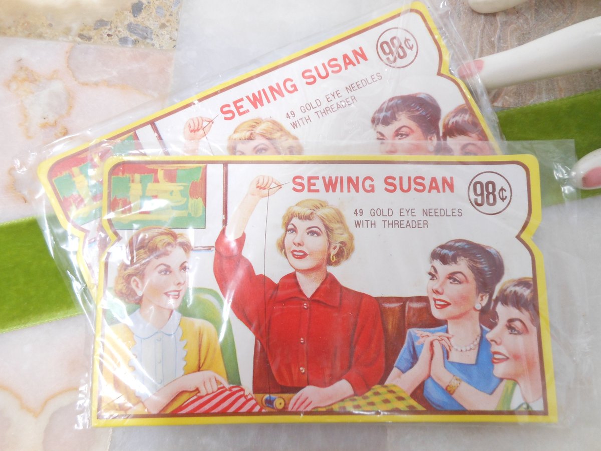 Vintage Lot 2 SEWING SUSAN Folder 49 Gold Eye Needles Threader Darning Set JAPAN Original Condition Mid Century Notion Gift, VivianJoel.com