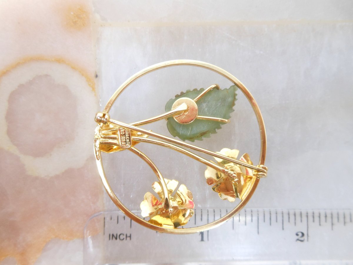 Vintage SORRENTO Jade Brooch Gold Fill 12K Pin Flower Rose Designer Wreath GF Mid Century Jewelry Gift, VivianJoel.com