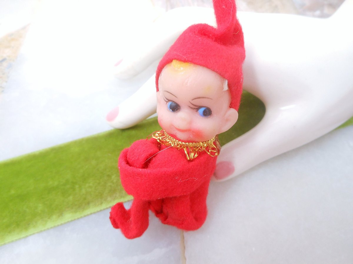 Vintage Pixie Elf Christmas Anytime Kitschy Cute Knee Hugger Tinsel Plastic Kitschmas Japan Mid Century, VivianJoel.com