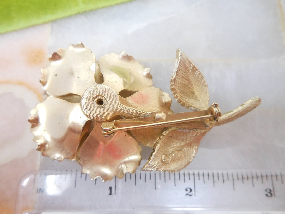 Vintage CORO Flower Designer Brooch White Enamel Pin Ruffled Petal Faux Pearl Jewelry Mid Century, VivianJoel.com