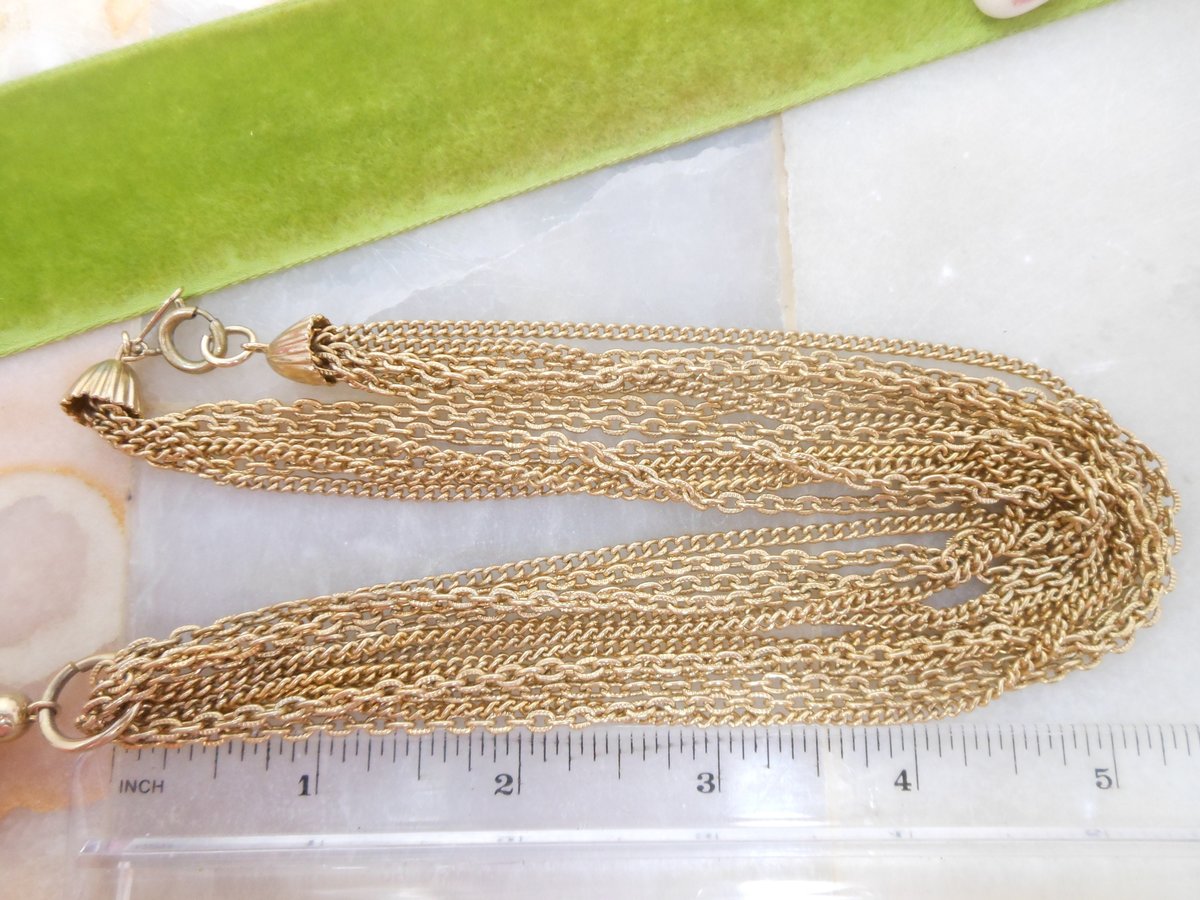 Vintage MARVELLA Pendant Necklace Fringe Chain Tassel Multi Strand Swingy Designer Mid Century Jewelry Gift, VivianJoel.com