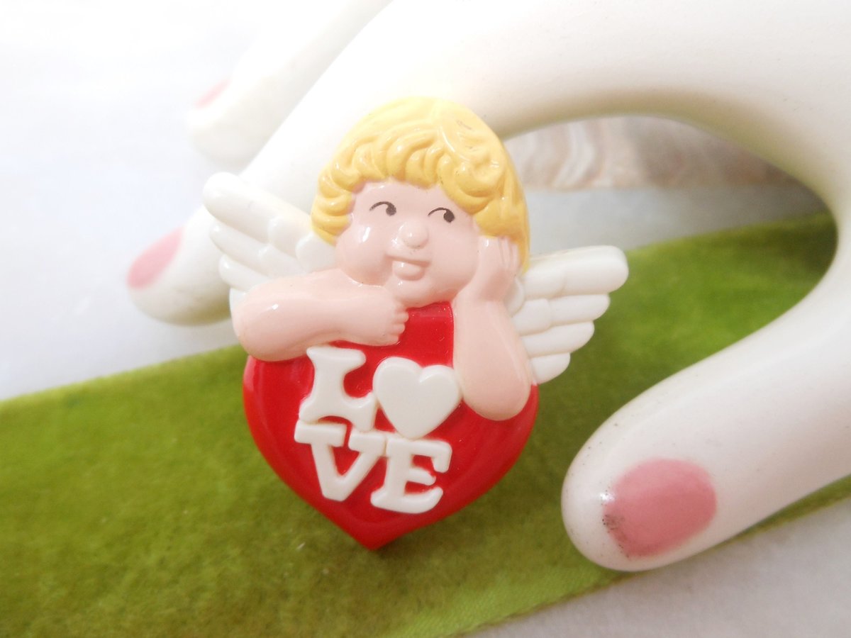 Vintage 1983 AVON  LOVE Cupid Plastic Pin Brooch Romance Jewelry Angel Figural Valentine Novelty Original Package, VivianJoel.com