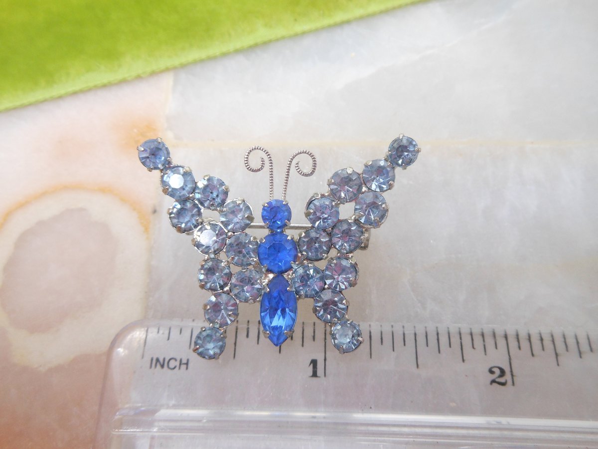 Vintage JULIANA Verified Butterfly Blue Rhinestone Pin Brooch Figural Bug Insect Designer Jewelry Gift Mid Century, VivianJoel.com