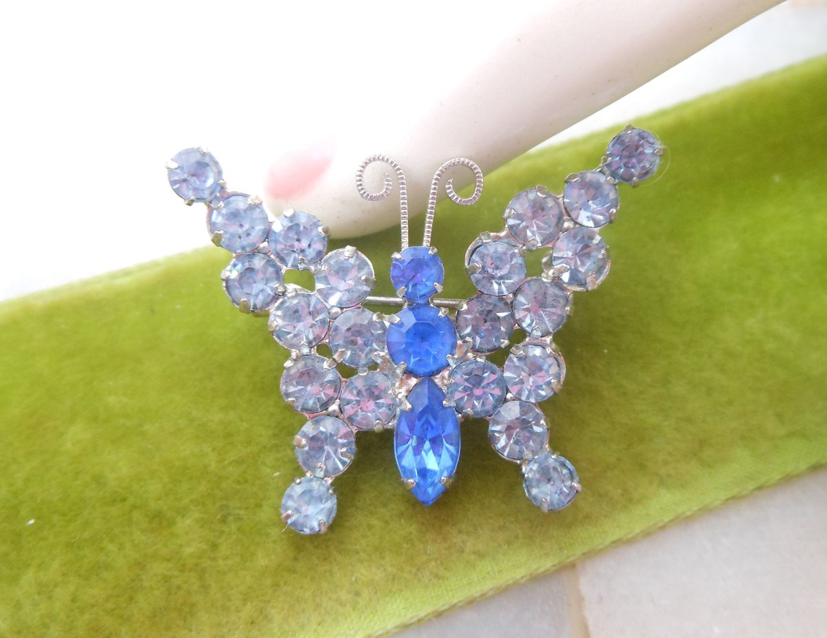 Vintage JULIANA Verified Butterfly Blue Rhinestone Pin Brooch Figural Bug Insect Designer Jewelry Gift Mid Century, VivianJoel.com