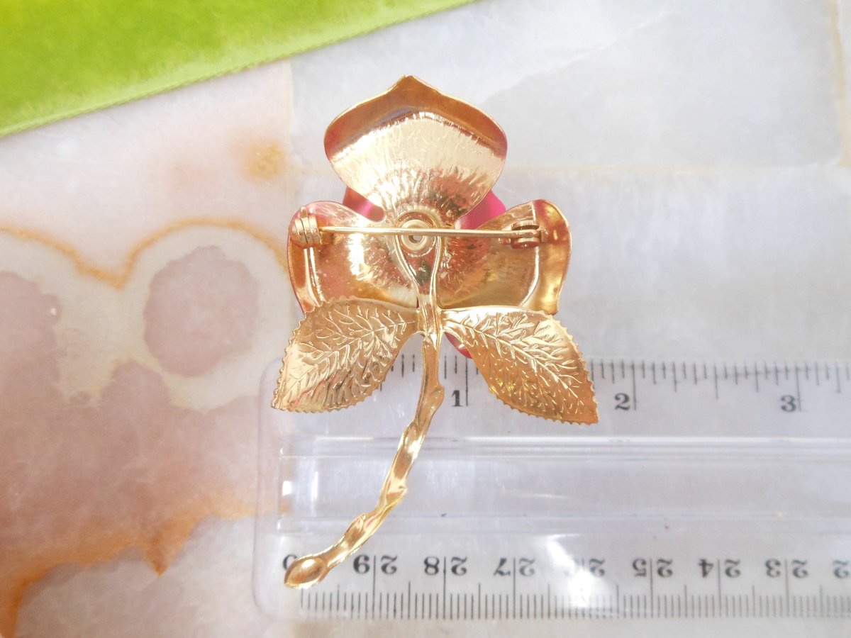 Vintage Red Rose Enamel Flower Pin Brooch Mid Century Designer Jewelry Mid Century Gift, VivianJoel.com