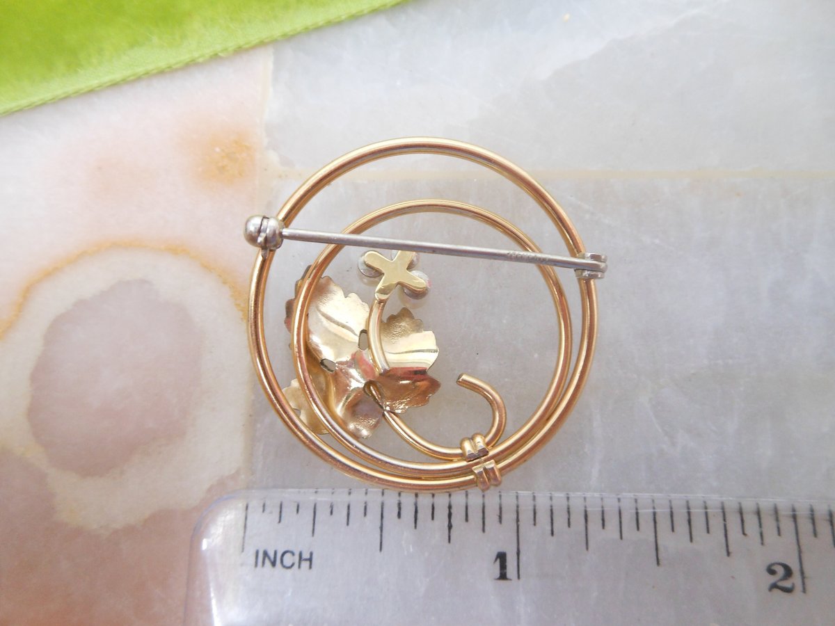 Vintage KREMENTZ Pearl Brooch Flower Circle Wreath Designer Pin Gold Overlay Petite Mid Century June Birthday Jewelry Gift, VivianJoel.com