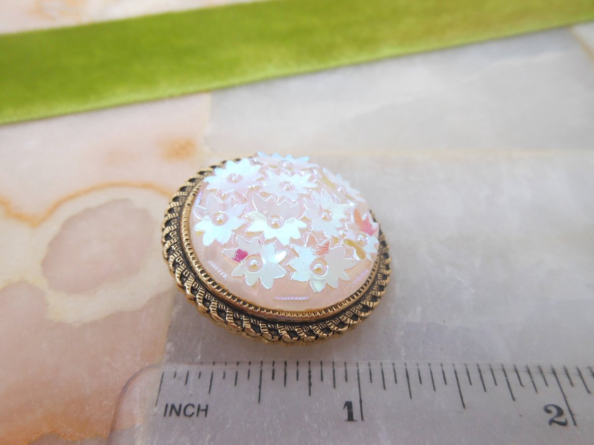 Vintage WEST GERMANY Scarf Clip Iridescent Carnival Glass Flower Pin Brooch Jewelry Gift Mid Century, VivianJoel.com