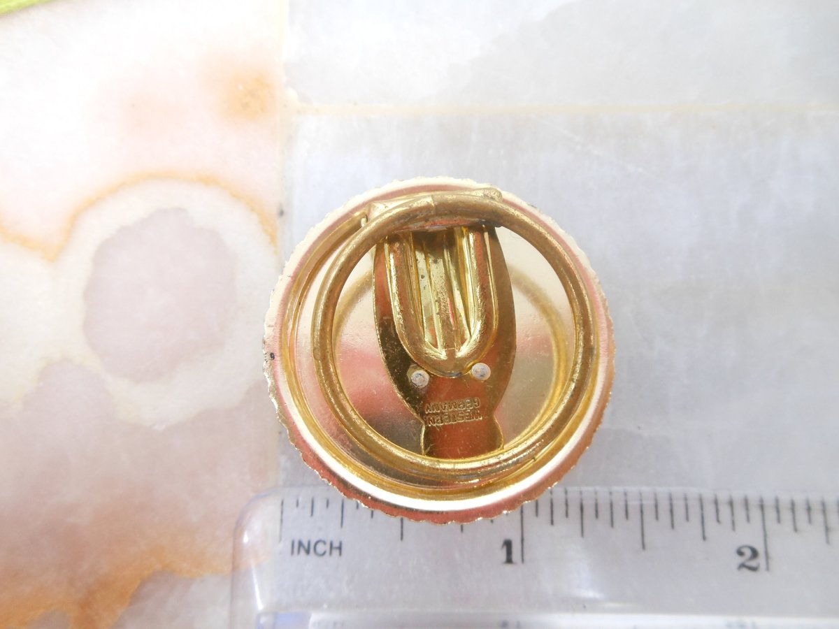 Vintage WEST GERMANY Scarf Clip Iridescent Carnival Glass Flower Pin Brooch Jewelry Gift Mid Century, VivianJoel.com