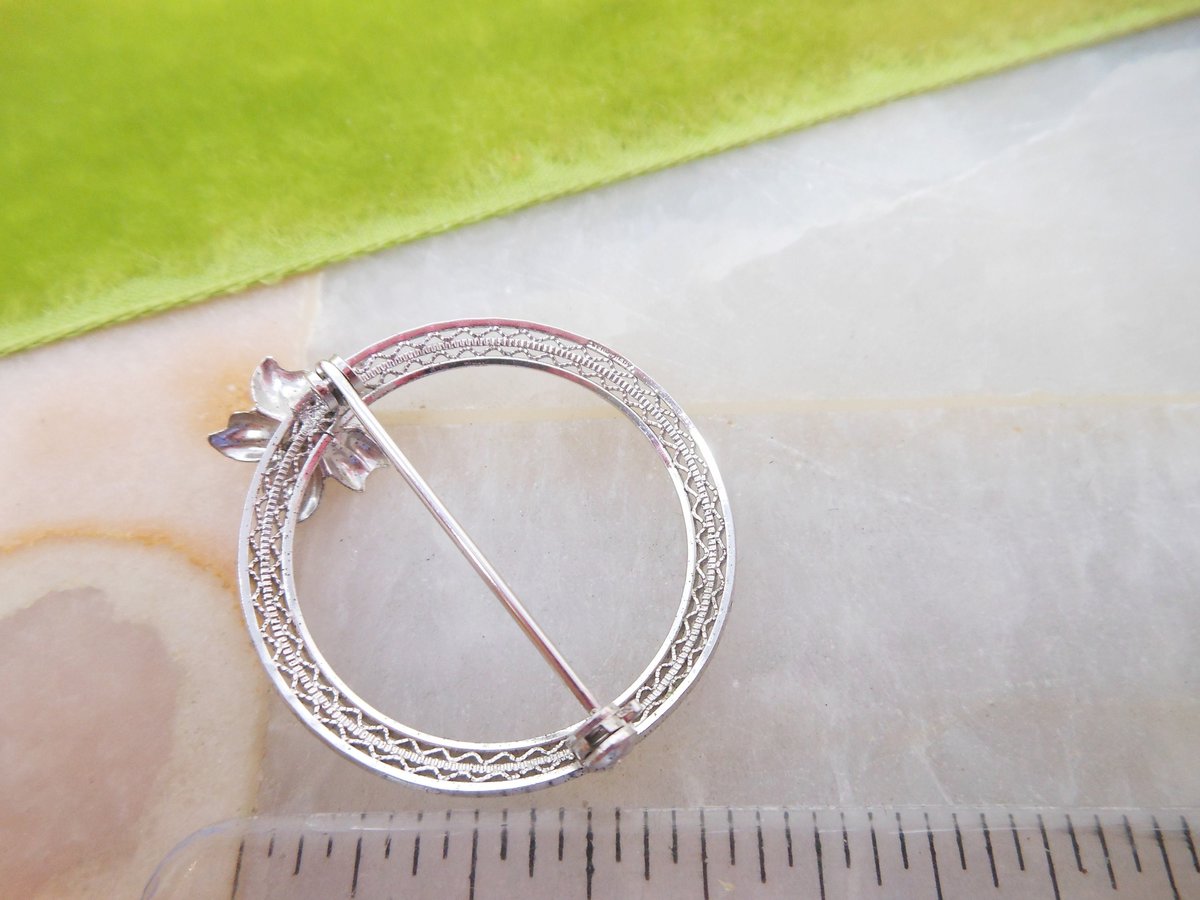 Vintage STERLING SILVER Brooch Designer HEDY Crystal Pin Circle Wreath 925 Mid Century Jewelry Gift, VivianJoel.com