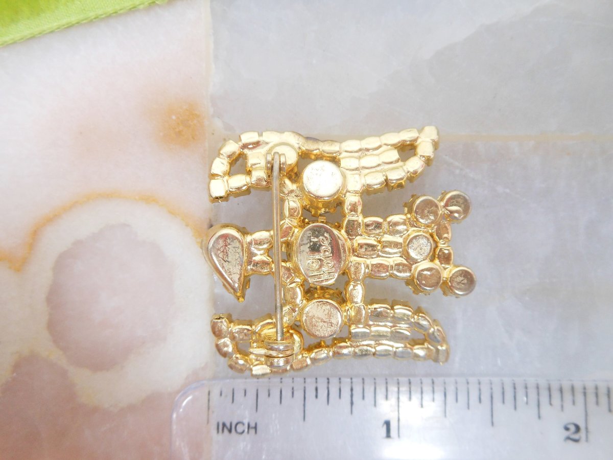 Vintage HOBE Rhinestone Eagle Bird Brooch Crystal Patriotic Pin July 4th Red White Blue Designer Mid Century Jewelry Gift, VivianJoel.com