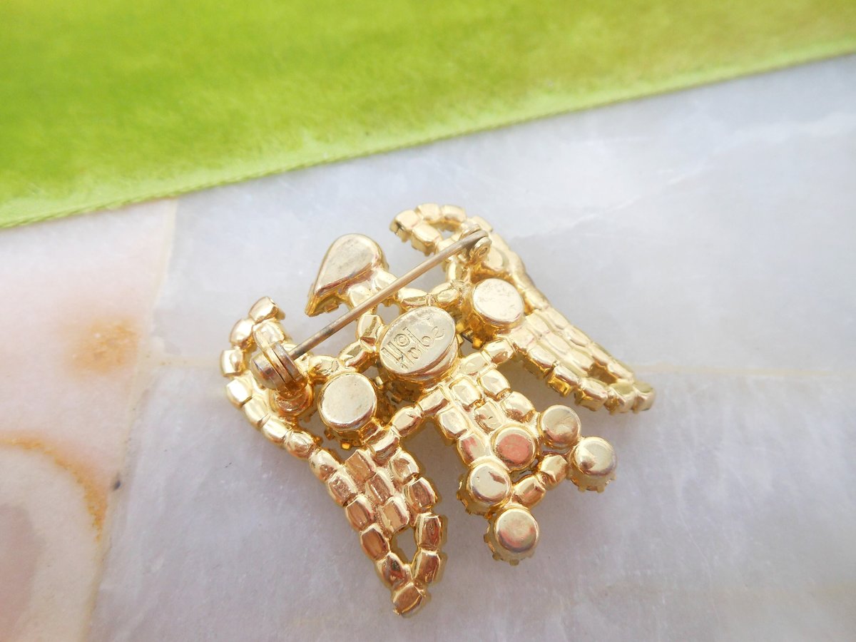 Vintage HOBE Rhinestone Eagle Bird Brooch Crystal Patriotic Pin July 4th Red White Blue Designer Mid Century Jewelry Gift, VivianJoel.com