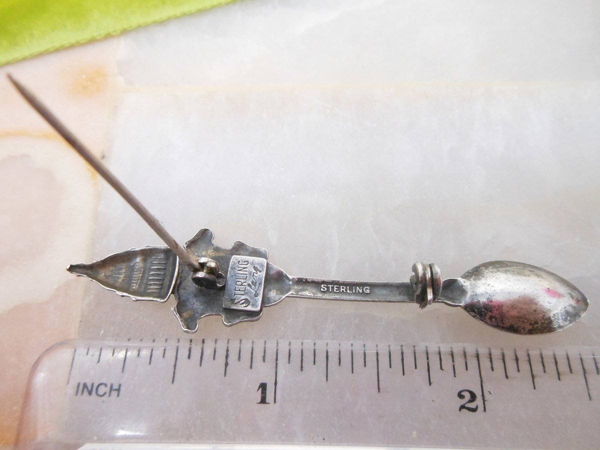Vintage STERLING SILVER Brooch Love Spoon Pin Heart Figural Washington DC Souvenir Designer Lang Jewelry Mid Century Gift, VivianJoel.com