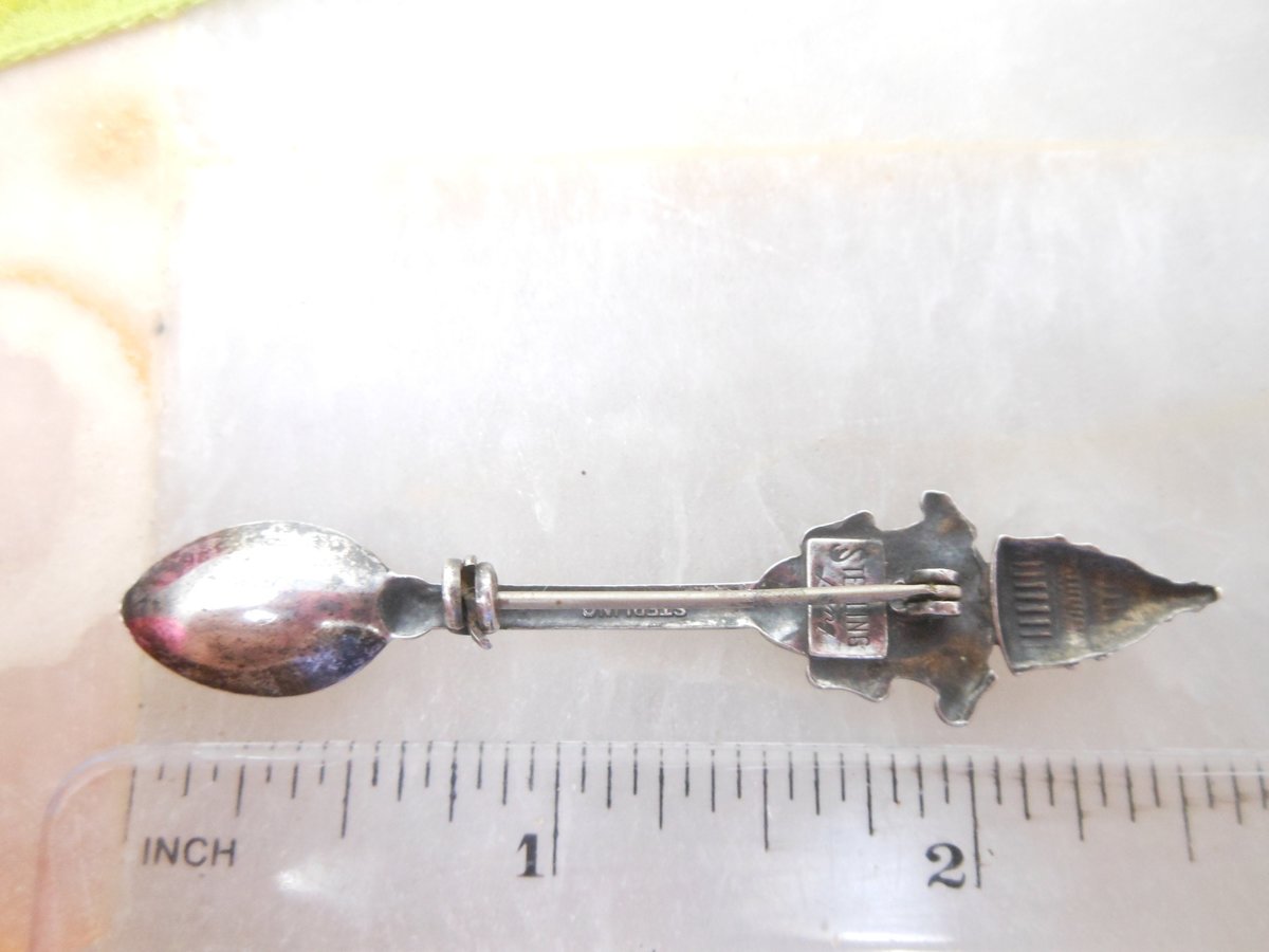 Vintage STERLING SILVER Brooch Love Spoon Pin Heart Figural Washington DC Souvenir Designer Lang Jewelry Mid Century Gift, VivianJoel.com